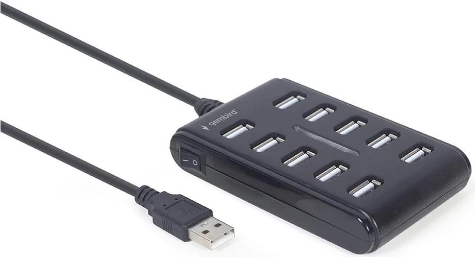 Hub USB Gembird, 10 x USB 2.0, e zezë