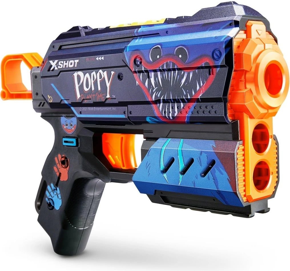 Blaster lodër ZURU X-Shot Flux Launcher 8 Shots Jumpscare, Poppy Playtime, shumëngjyrësh, set me 8 shigjeta