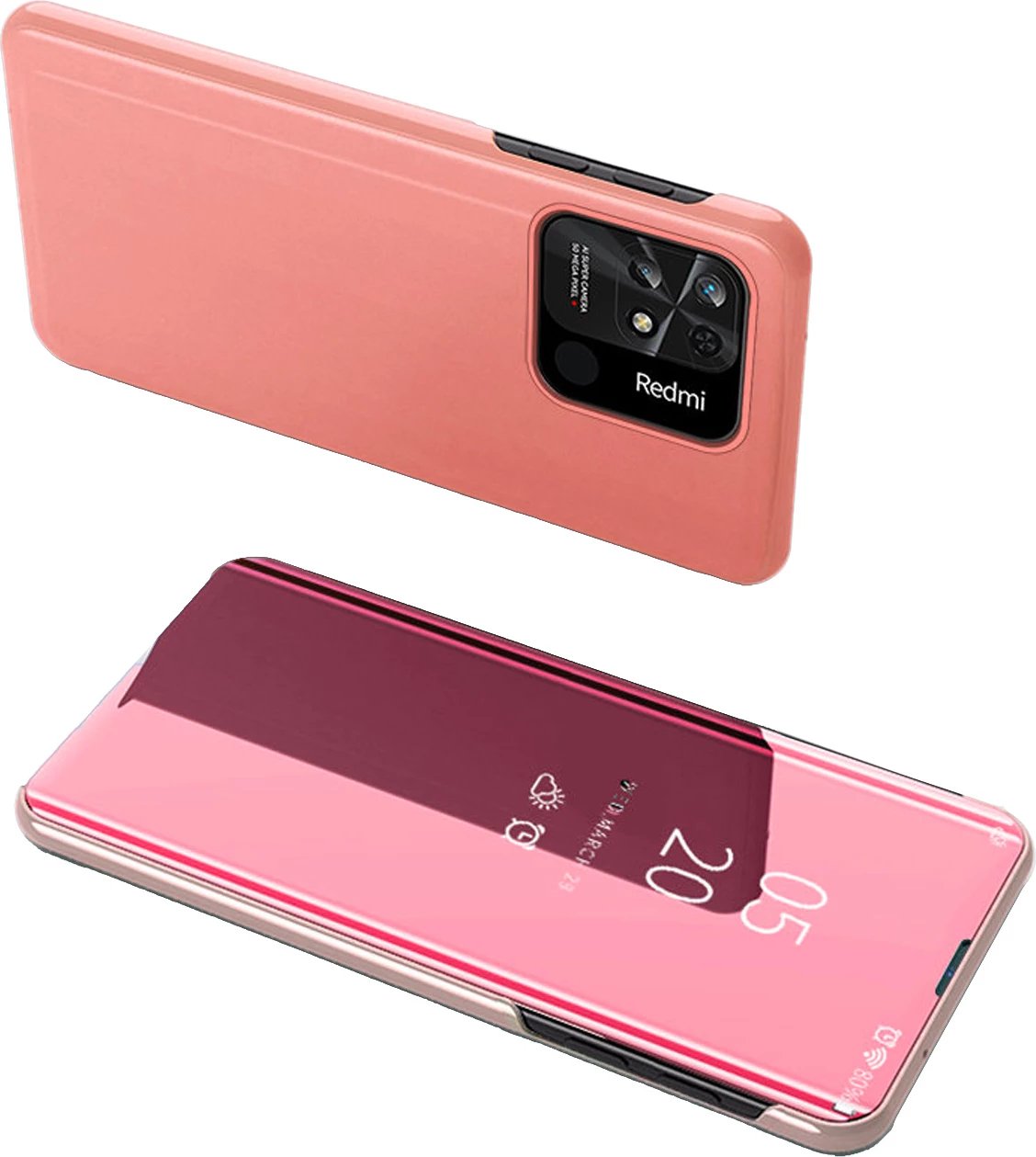Mbështjellës Hurtel Clear View Case për Xiaomi Redmi 10C, me kapak, rozë