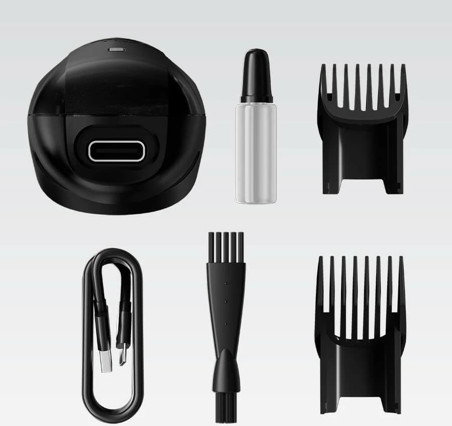 Trimmer flokësh dhe mjekre Feel-Maestro MR-640, bateri 600 mAh 120 min, rregullim 0.5–20 mm me 10 pozicione, USB-C, përdorim i thatë, i zi, set me 2 krehra