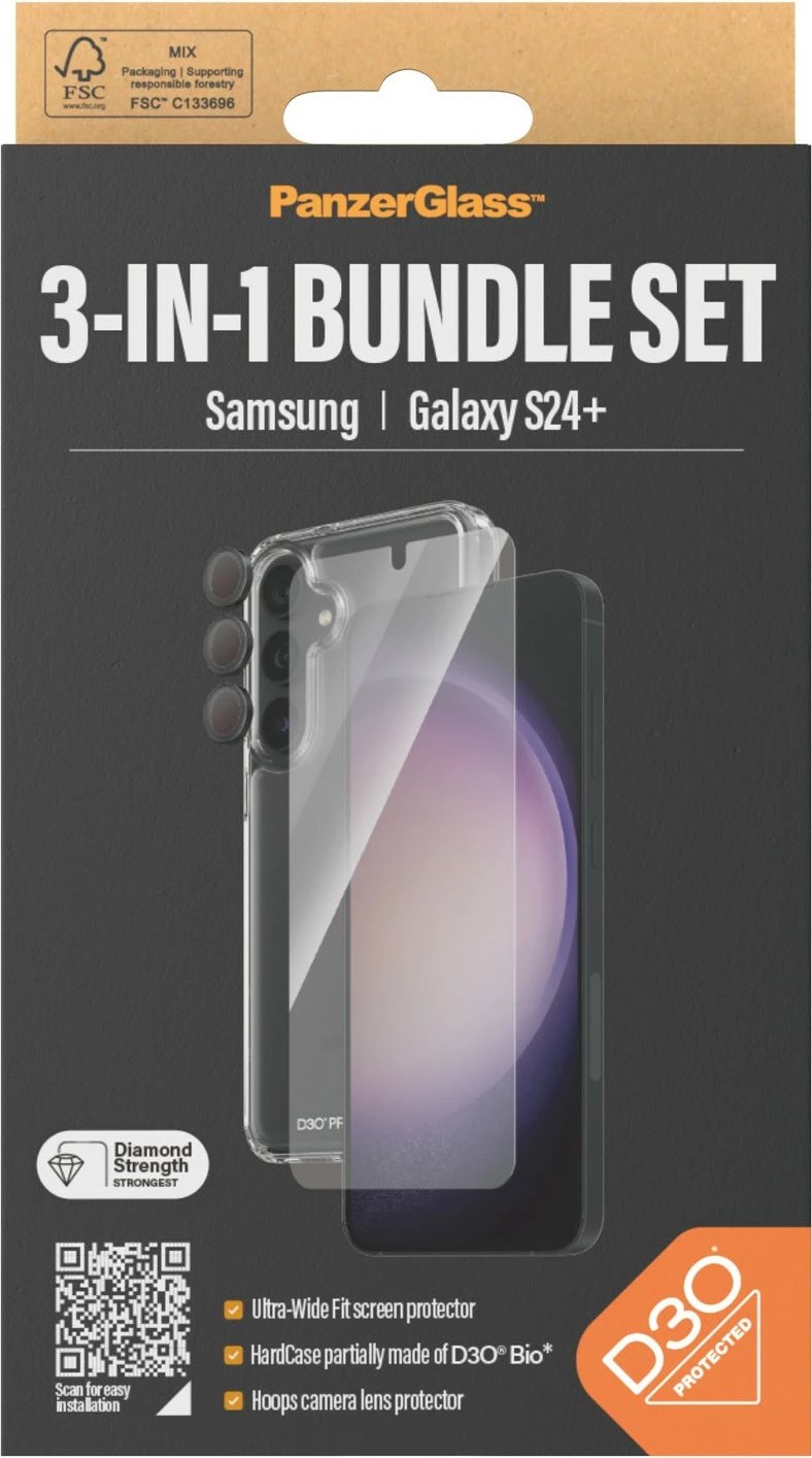 Mbrojtës ekrani PanzerGlass për Samsung Galaxy S24 Plus, set 3-në-1, transparent