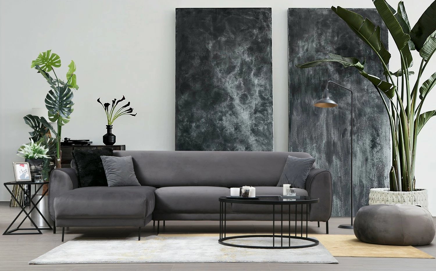 Kënd divan-krevat Atelier del Sofa, këndi majtas, anthracite