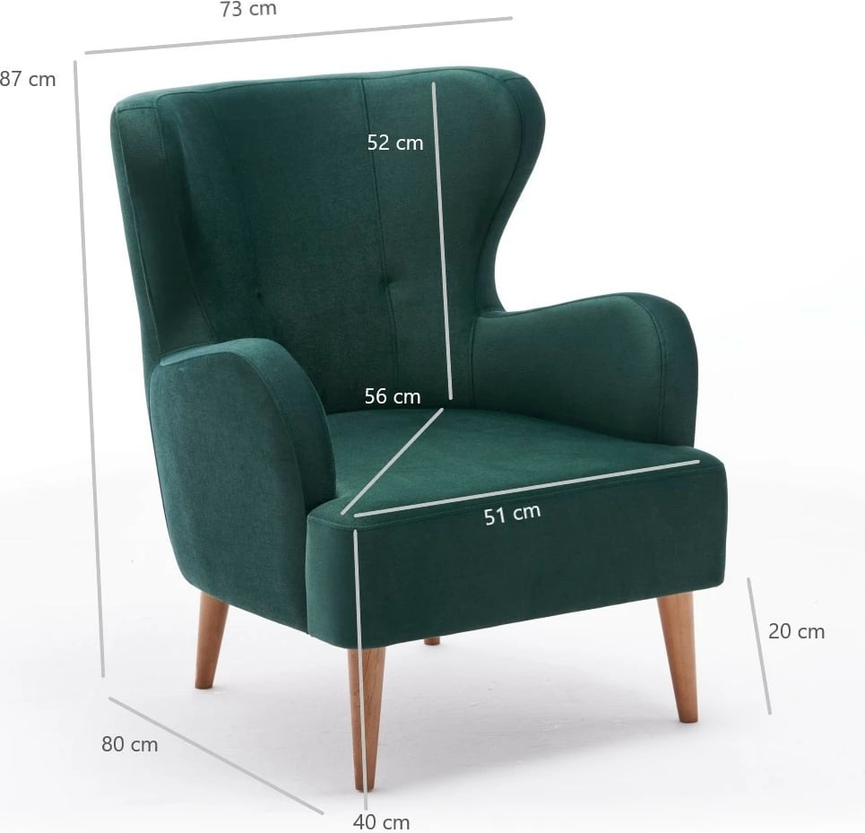 Karrige wing Atelier del Sofa, Karina, ngjyrë jeshile petrol