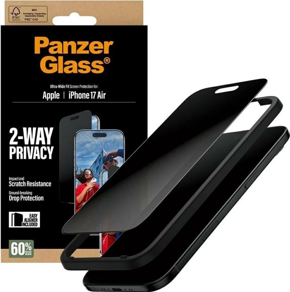 Mbështjellës ekrani PanzerGlass Ultra-Wide Fit EasyAligner për iPhone 17 Air, e zezë