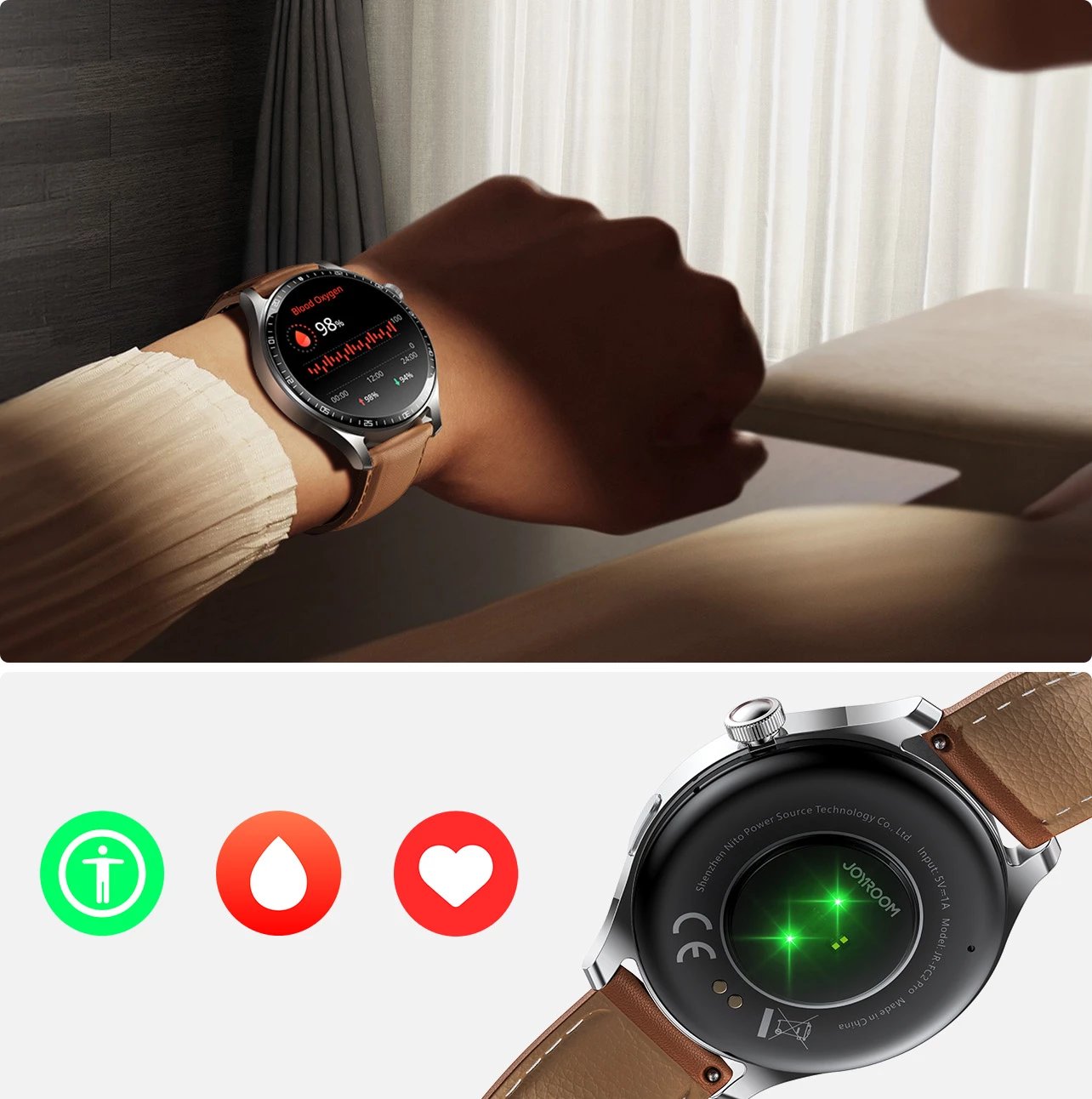 Smartwatch Joyroom JR-FC2 Pro, 1.46", Bluetooth, 350mAh, argjendtë, me rripa lëkure dhe silikoni