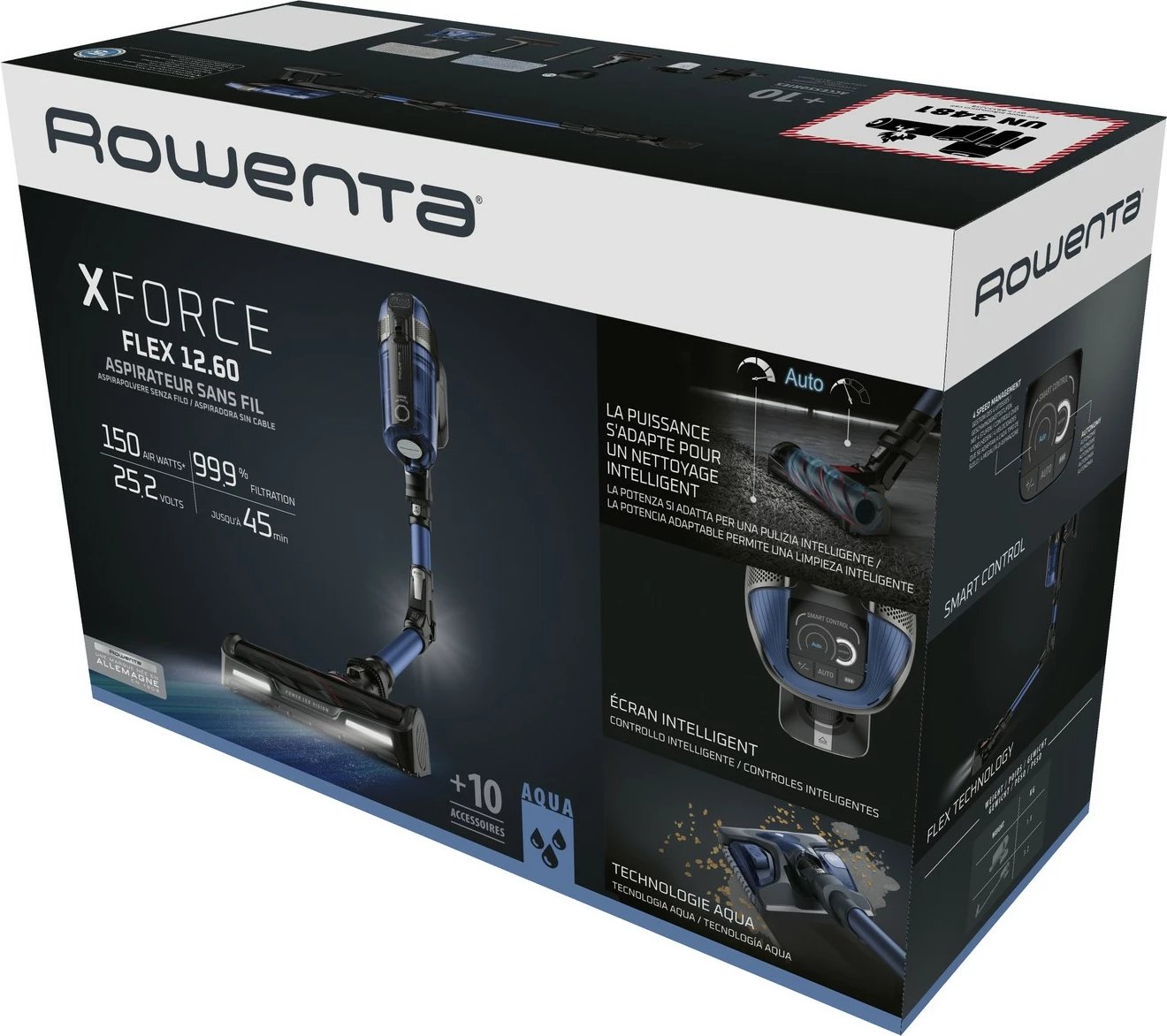 Fshesë me korrent pa kabllo Rowenta X-Force Flex 12.60 Aqua RH98C0WO, blu/zezë Fshesë me korrent pa kabllo Rowenta X-Force Flex 12.60 Aqua RH98C0WO, blu/zezë