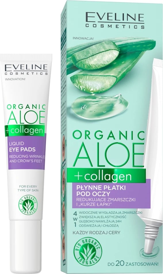 Pllastra të lëngshme nën sy për femra Eveline Cosmetics Organic Aloe + Collagen 20ml