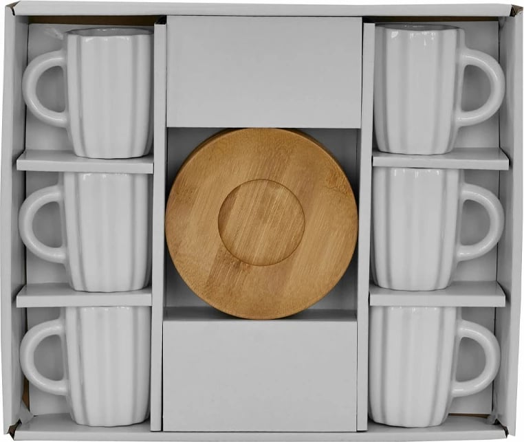 Set filxhanësh espresso Cactus, 6 copë, porcelan i bardhë, bambu natyral, 27x22x6cm Set filxhanësh espresso Cactus, 6 copë, porcelan i bardhë, bambu natyral, 27x22x6cm