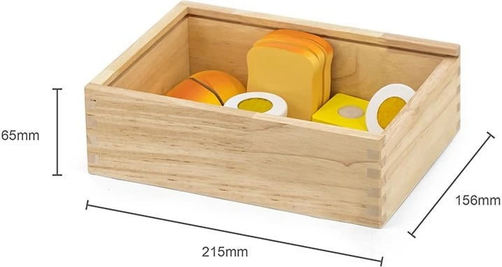 Set prerje mëngjesi prej druri, Viga, me dërrasë prerëse dhe thikë druri, elemente me Velcro, për 18+ muaj, Multicolor