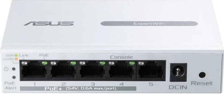 Switch i menaxhueshëm Asus ExpertWiFi EBP15 (90IG08D0-MO3B00), 5 porta me 4x PoE+, 100 Mbps, menaxhim AiMesh/standalone, i bardhë