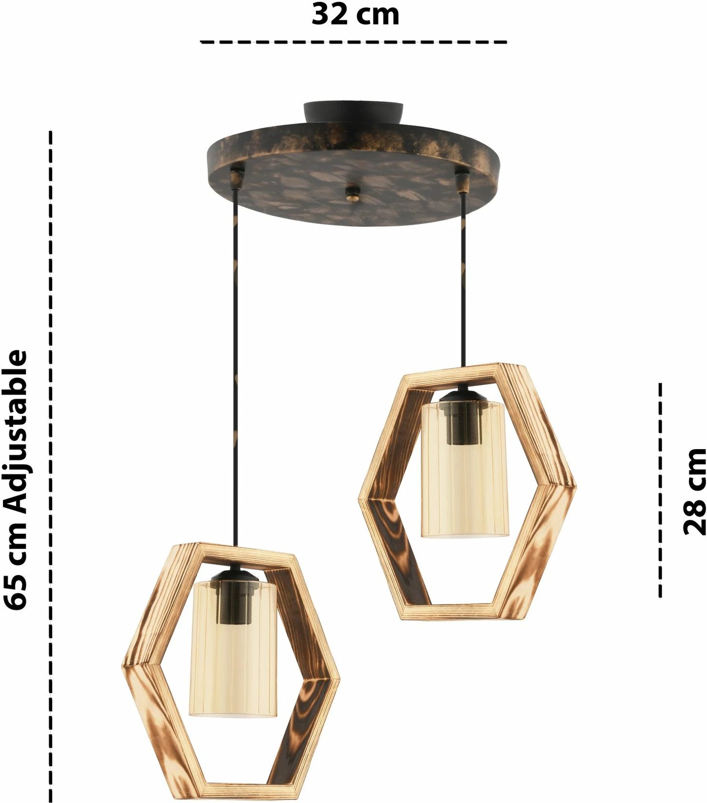 Llambë tavani Opviq, Hexagon Double G, xham, natyrale/zezë