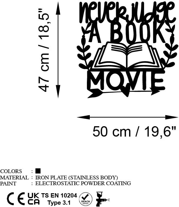 Aksesor dekorativ metalik për mur, Wallity, Judge Movie, ngjyrë e zezë, 50x47cm