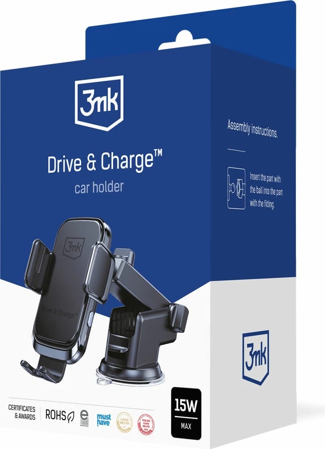 Mbështjellës veture me karikim wireless 3mk Drive & Charge, 15W, i zi