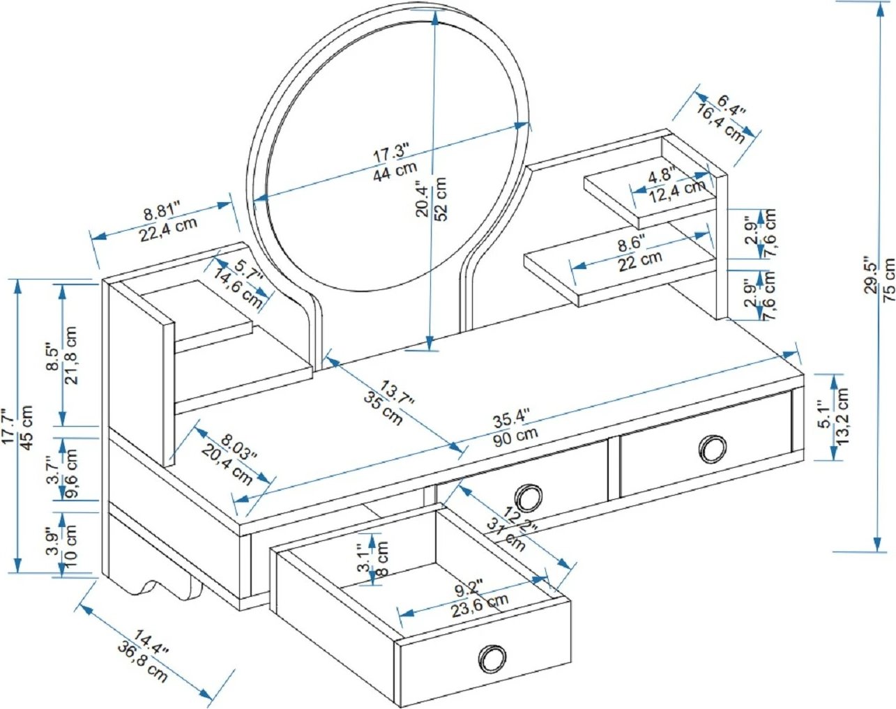 Tavolinë grimi Hanah Home, Polina, ngjyrë Atlantic Pine dhe bezhë