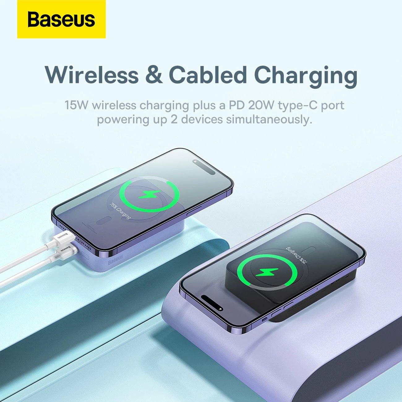 Powerbank Baseus Magnetic Mini 20000 mAh 20W me kabllo USB-C/USB-C, e zezë