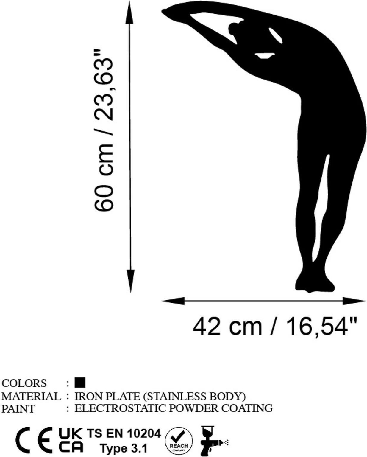 Aksesor dekorativ metalik për mur, Wallity, Yoga 28, ngjyrë e zezë, 42x60cm