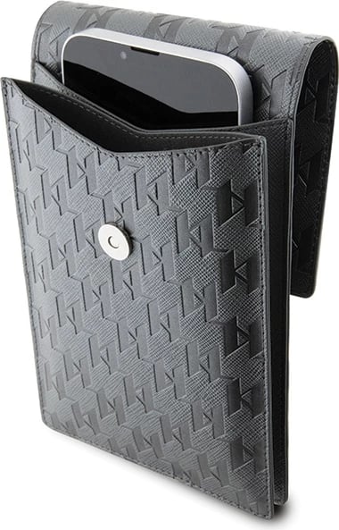 Çantë për celular Karl Lagerfeld Saffiano Monogram Ikonik, argjendtë