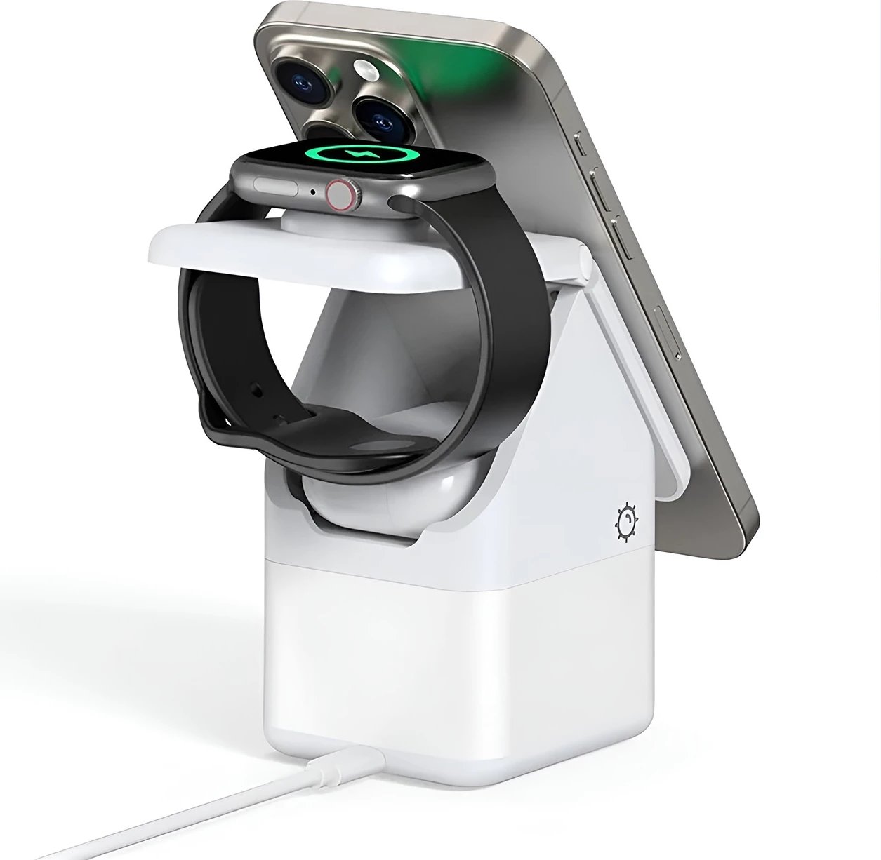 Karikues wireless Duzzona W20 4-në-1 me llambë nate, 15W, për iPhone/Apple Watch/AirPods, Bardhë