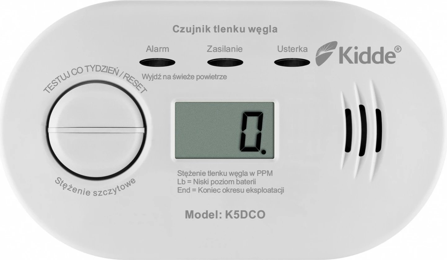 Detektor monoksidi KIDDE K5DCO me ekran, i bardhë