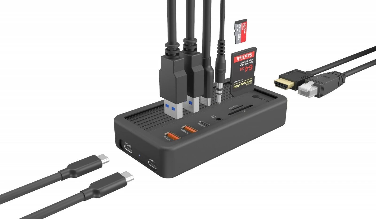 Docking station IcyBox IB-DK4072M-CU31 me kasë NVMe SSD, 10 porte, e zezë
