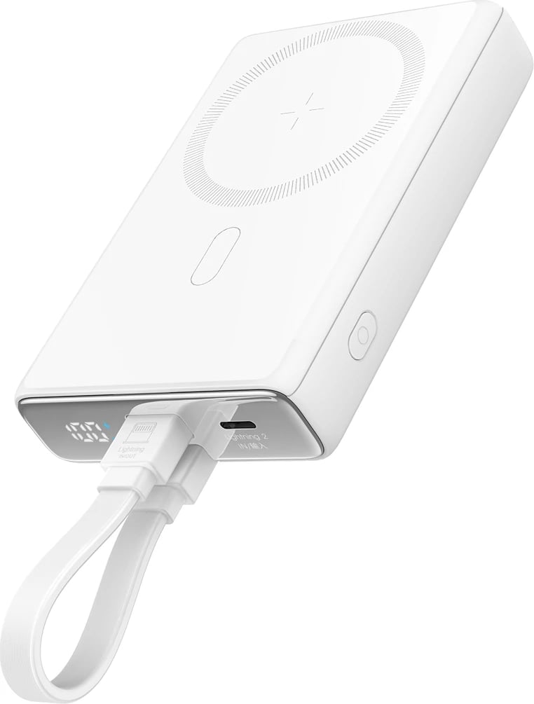 Powerbank Joyroom JR-PBM01, 10000mAh, 20W, me magnet, me këmbë, me kabllo Lightning-USB-C, Bardhë