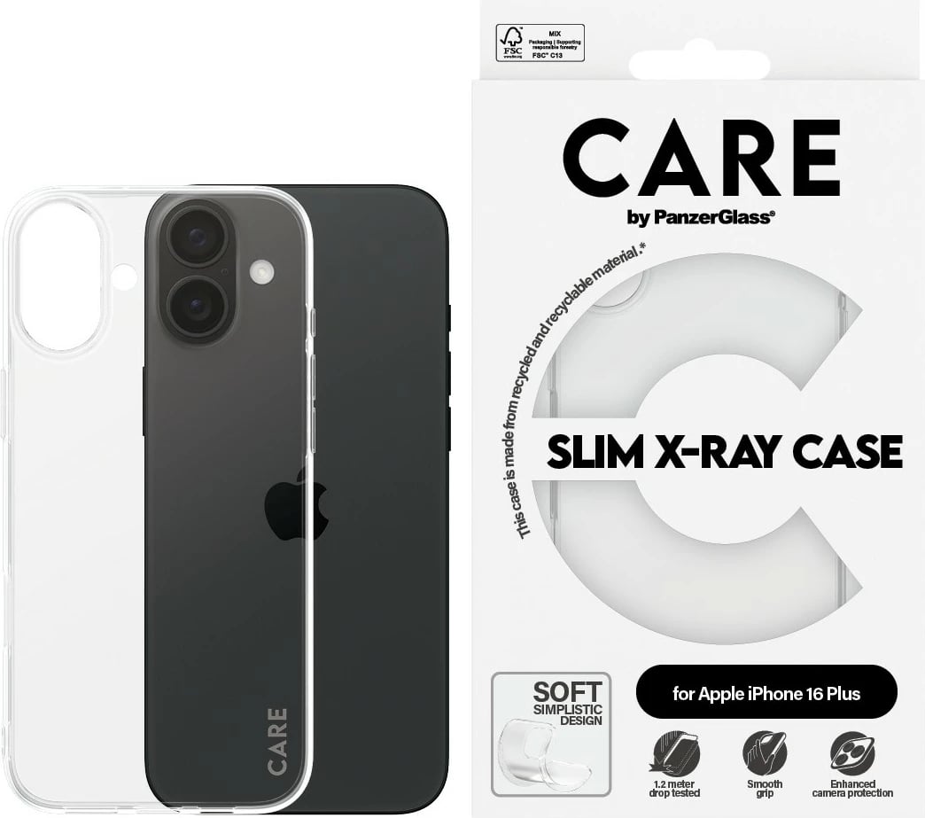 Mbështjellës PanzerGlass CARE Case Fashion X-Ray Soft Basic për iPhone 16 Plus, transparent
