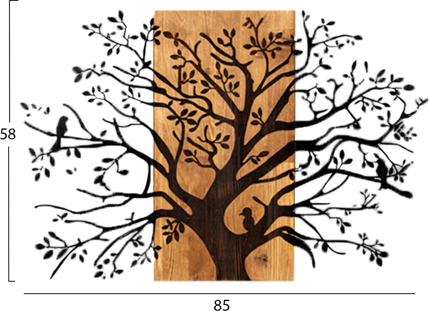 Dekor muror pemë, metal i zi, dru natyral, FH4806, 85x3x58cm