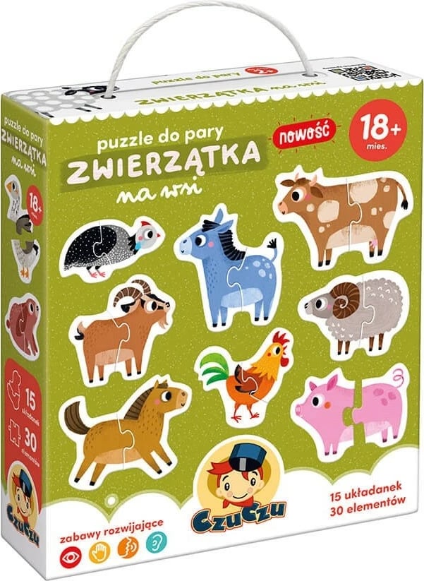 Puzzle për fëmijë CzuCzu 1811, Kafshët në fermë, 15 copë (30 elemente)