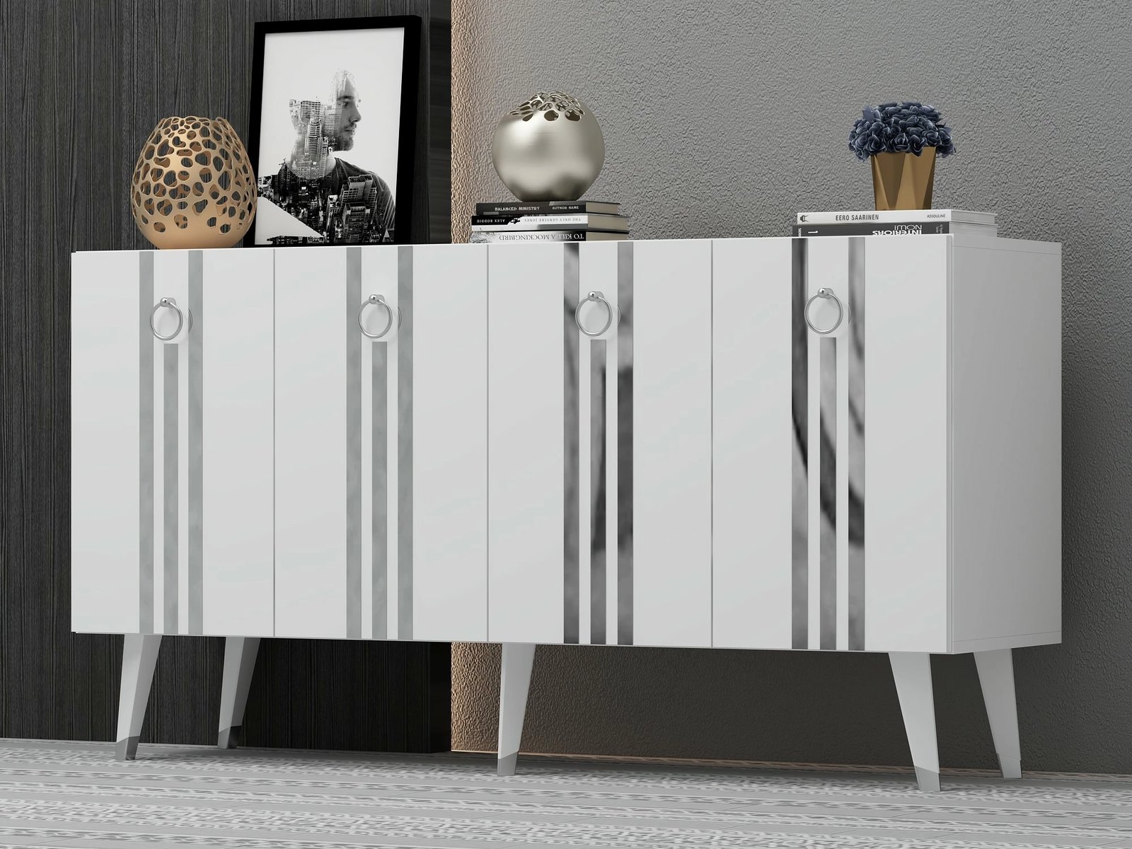 Konsolë Hanah Home, Isil, e bardhë, argjendtë