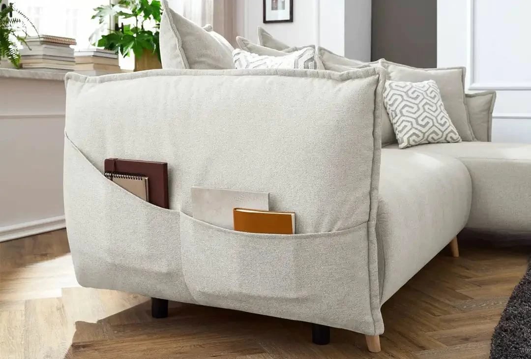 Kënd-sofë krevate, Atelier del Sofa, ngjyrë krem, me 8 jastëkë