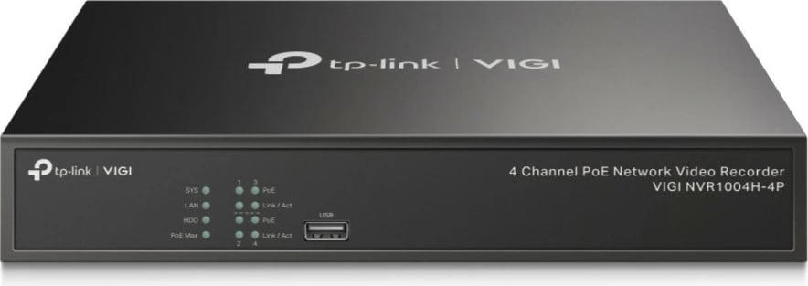 Regjistrues rrjeti TP-Link VIGI NVR1004H-4P, 4 kanale PoE+, 4K, e zezë
