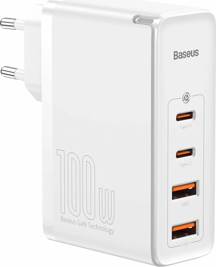 Karikues muri Baseus GaN2 Pro, 100W, 4 porta (2x USB-C, 2x USB-A), i bardhë