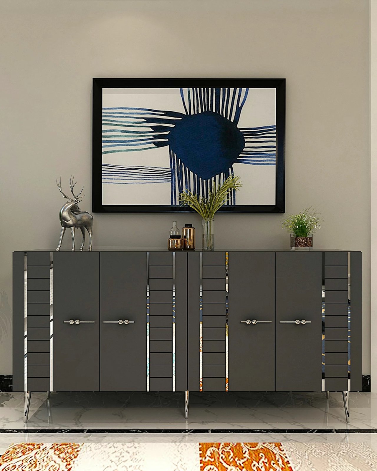 Konsolë Skye Decor, ngjyrë antracit dhe argjendi, Imre