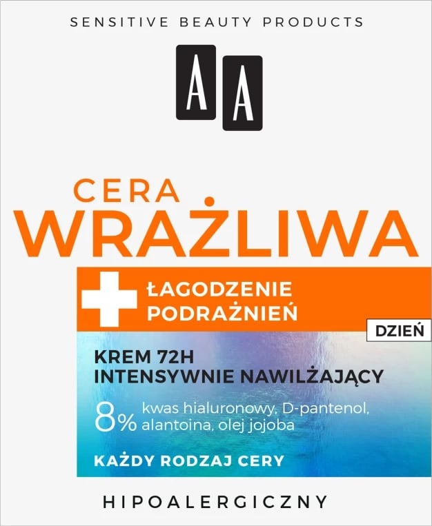 Krem fytyre AA Sensitive Skin Intensively Moisturizing 72H për femra, 50ml