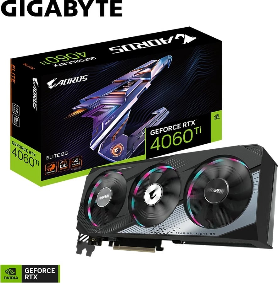 Kartelë grafike Gigabyte AORUS GeForce RTX 4060 Ti ELITE 8G, 8 GB, GDDR6, PCI Express 4.0, e zezë
