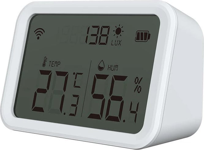Sensor temperature e lagështie Neo NAS-TH02W me ekran, Wi-Fi, i bardhë