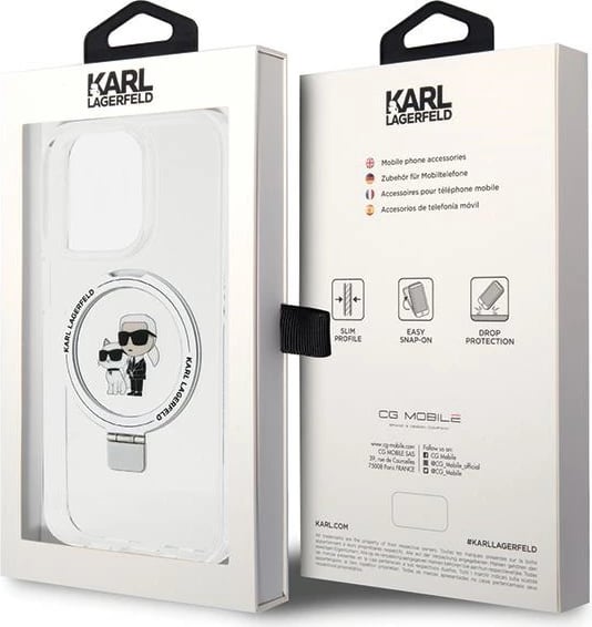Mbështjellës Karl Lagerfeld KLHMP15XHMRSKCH për iPhone 15 Pro Max 6.7", Ring Stand Karl&Choupette, MagSafe, Bardhë