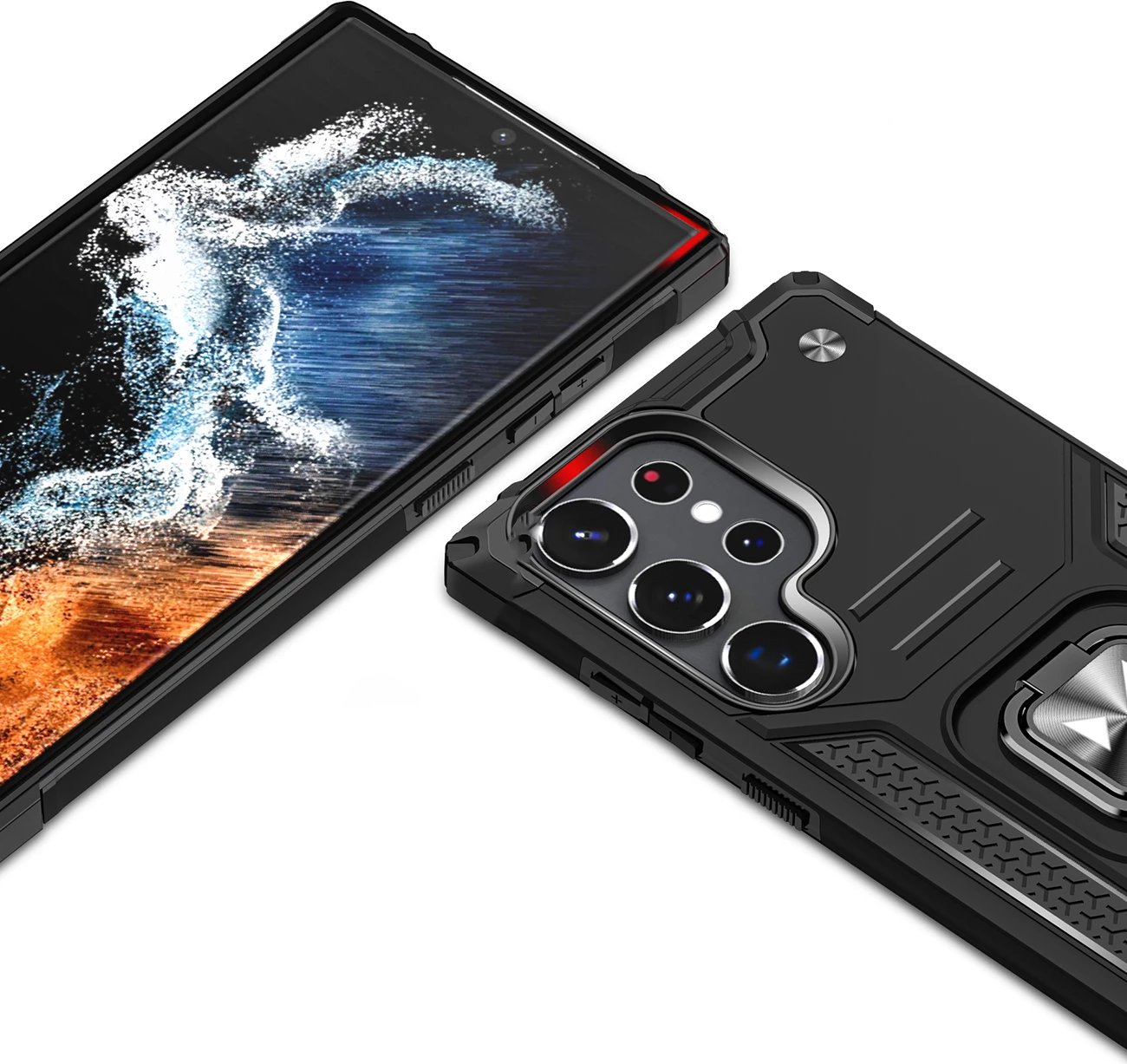 Mbështjellës Wozinsky Ring Armor për Samsung Galaxy S23 Ultra, me unazë dhe këmbalec, e zezë