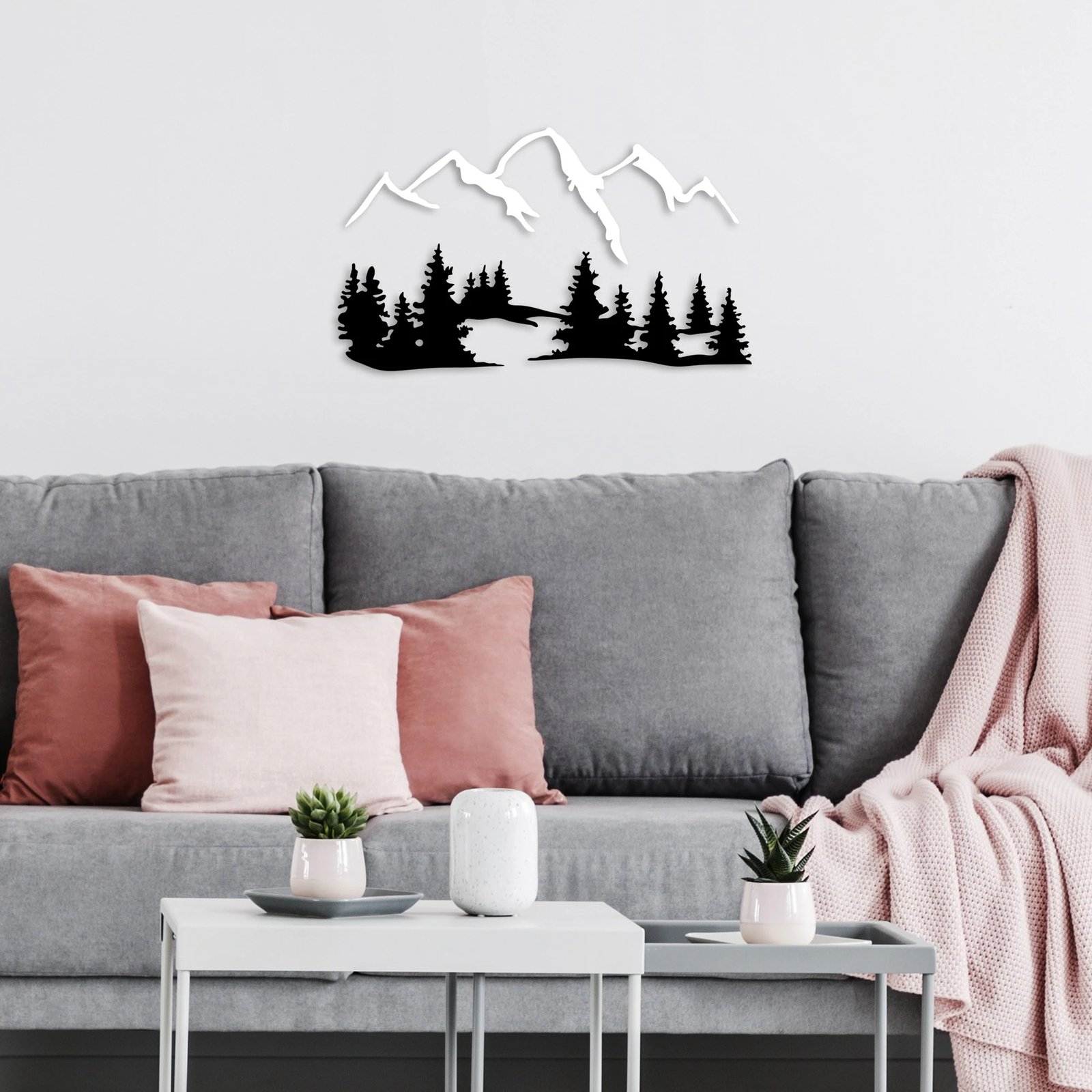 Aksesor dekorativ metalik për mur, dizajn natyrë dhe male, Wallity - 2