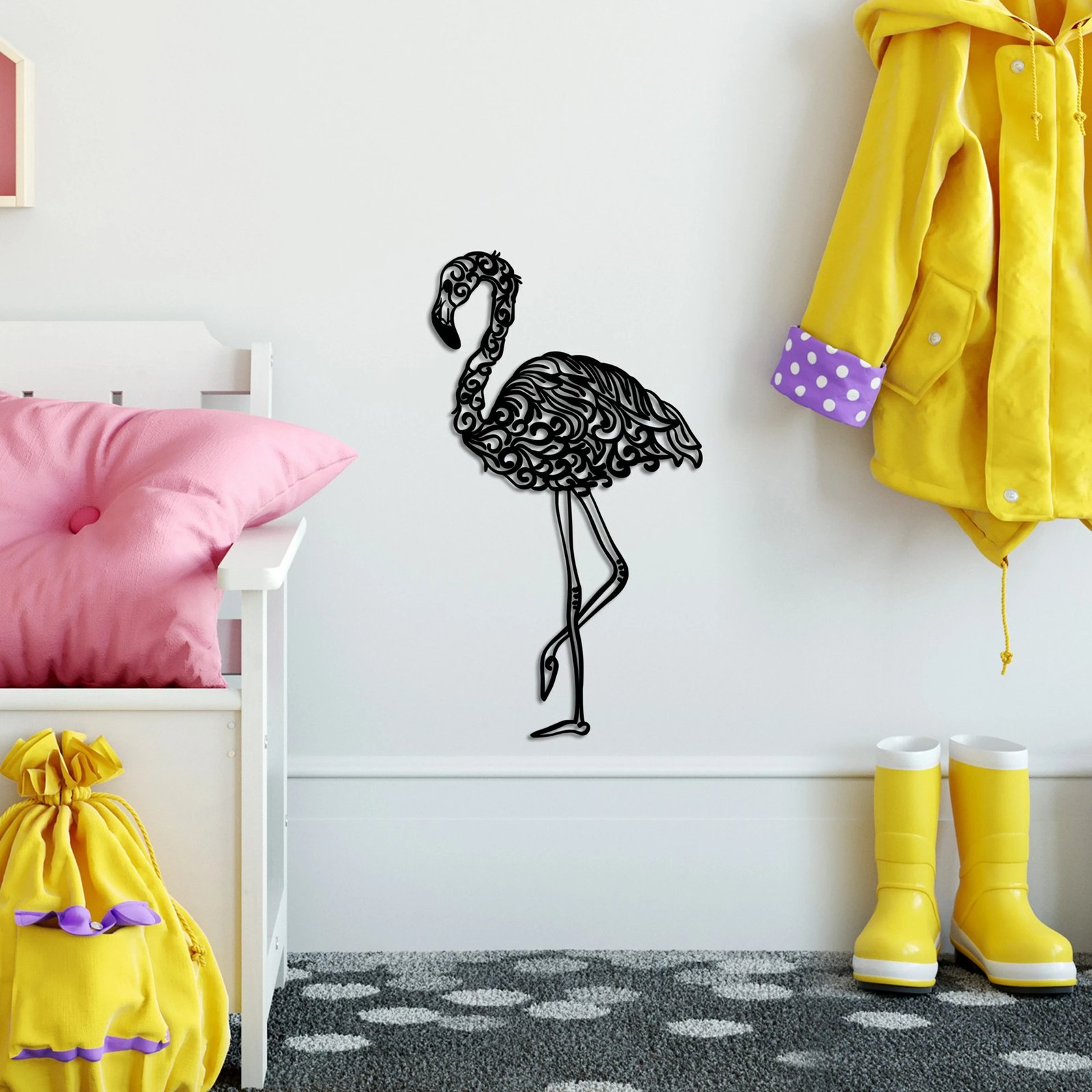 Aksesor dekorativ metalik për mur, flamingo, Wallity, 50x27cm, i zi