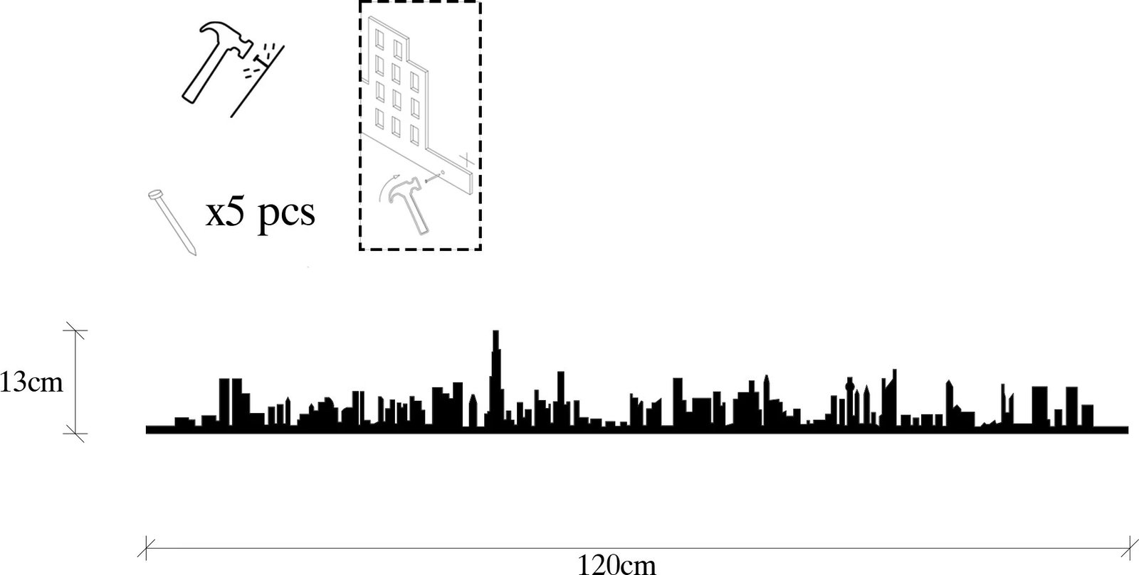 Aksesor dekorativ metalik për mur, Dubai Skyline, ngjyrë e zezë
