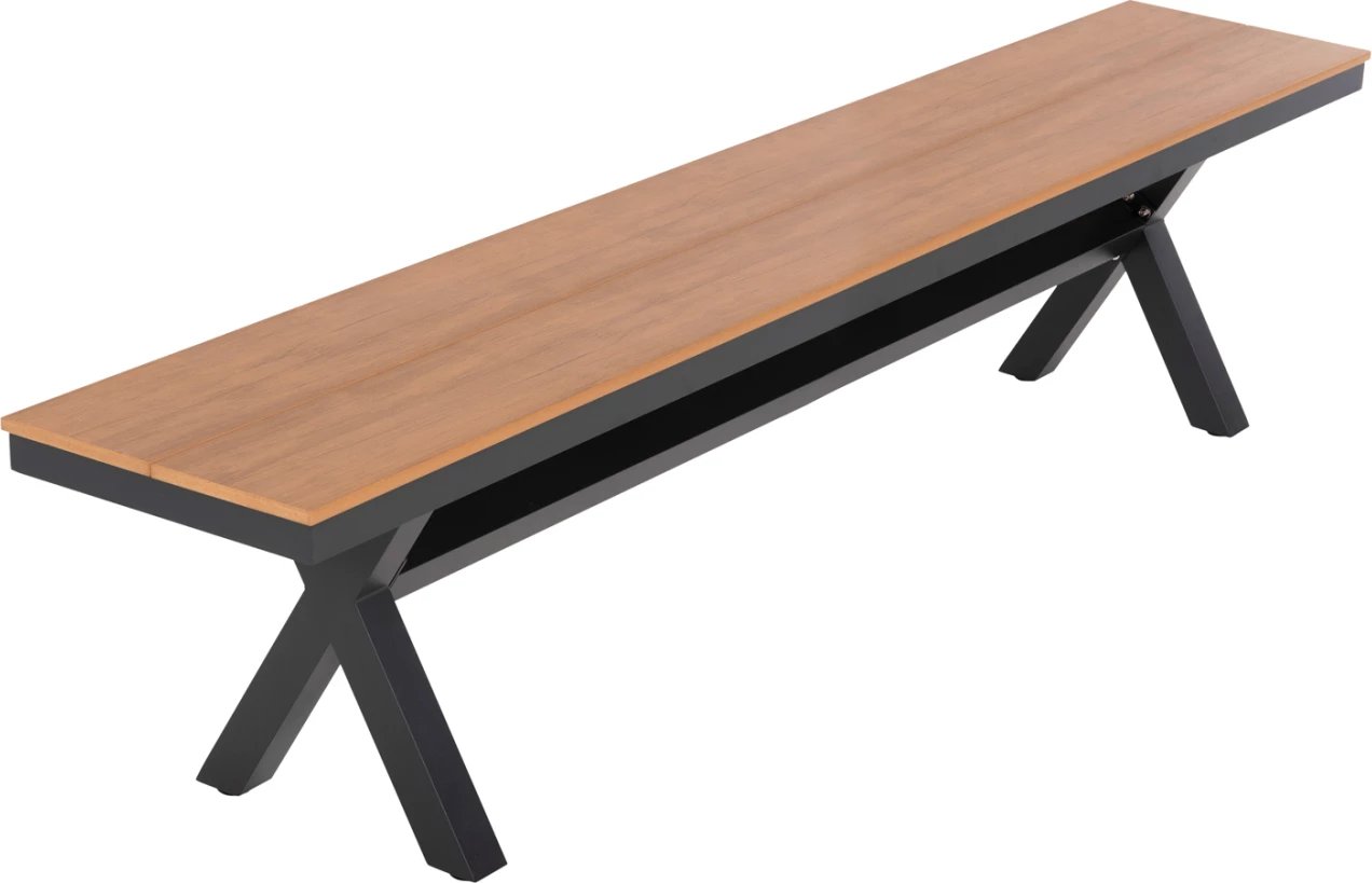 Stol alumini TAWNEE FH6040.01, ngjyrë antracit, sipërfaqe polivudi, ngjyrë druri natyral, 220x36x44.5H cm