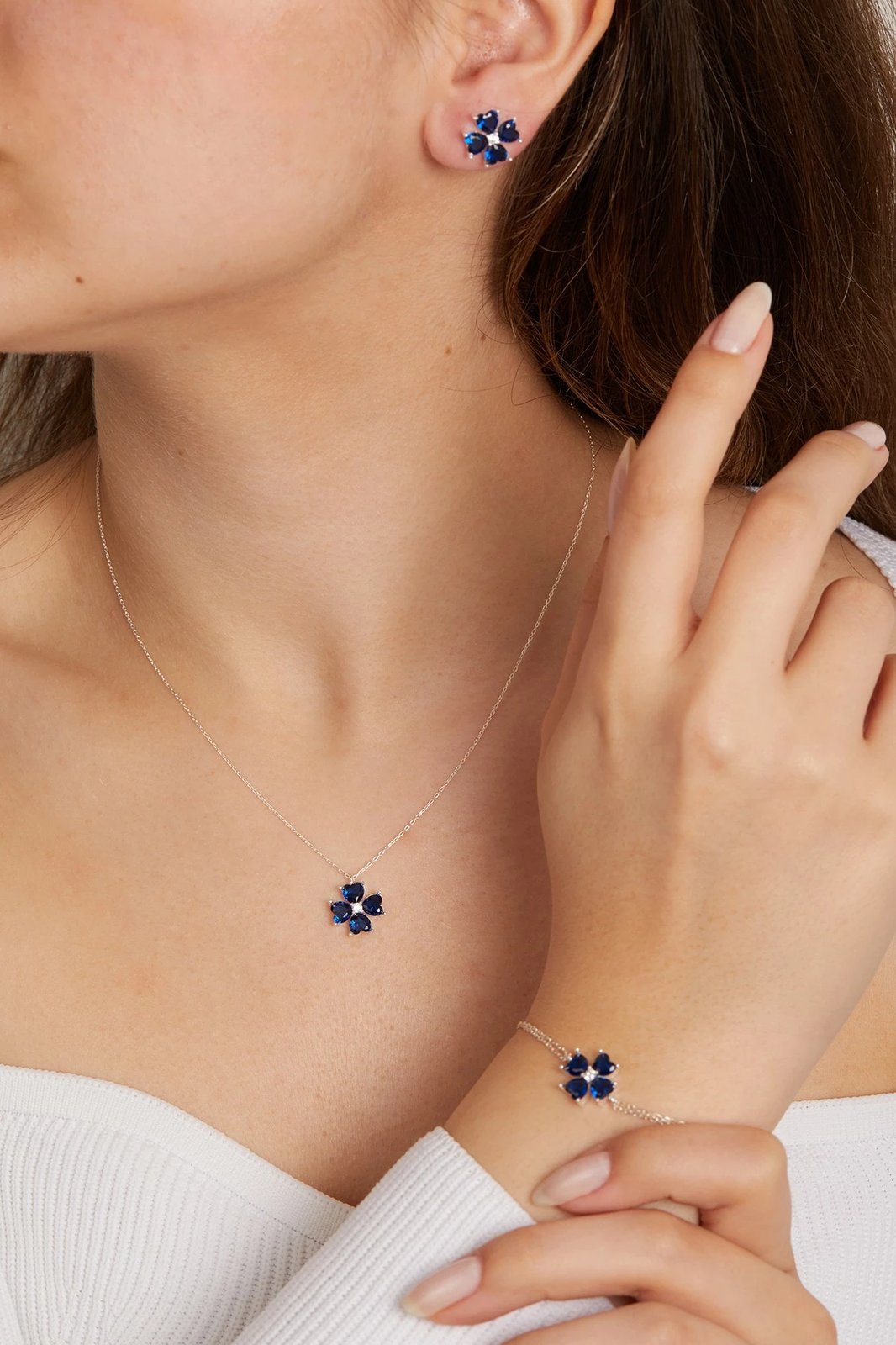 Set varëse, byzylyk dhe vathë argjendi, ngjyrë kaltër e errët, ELKAB92215