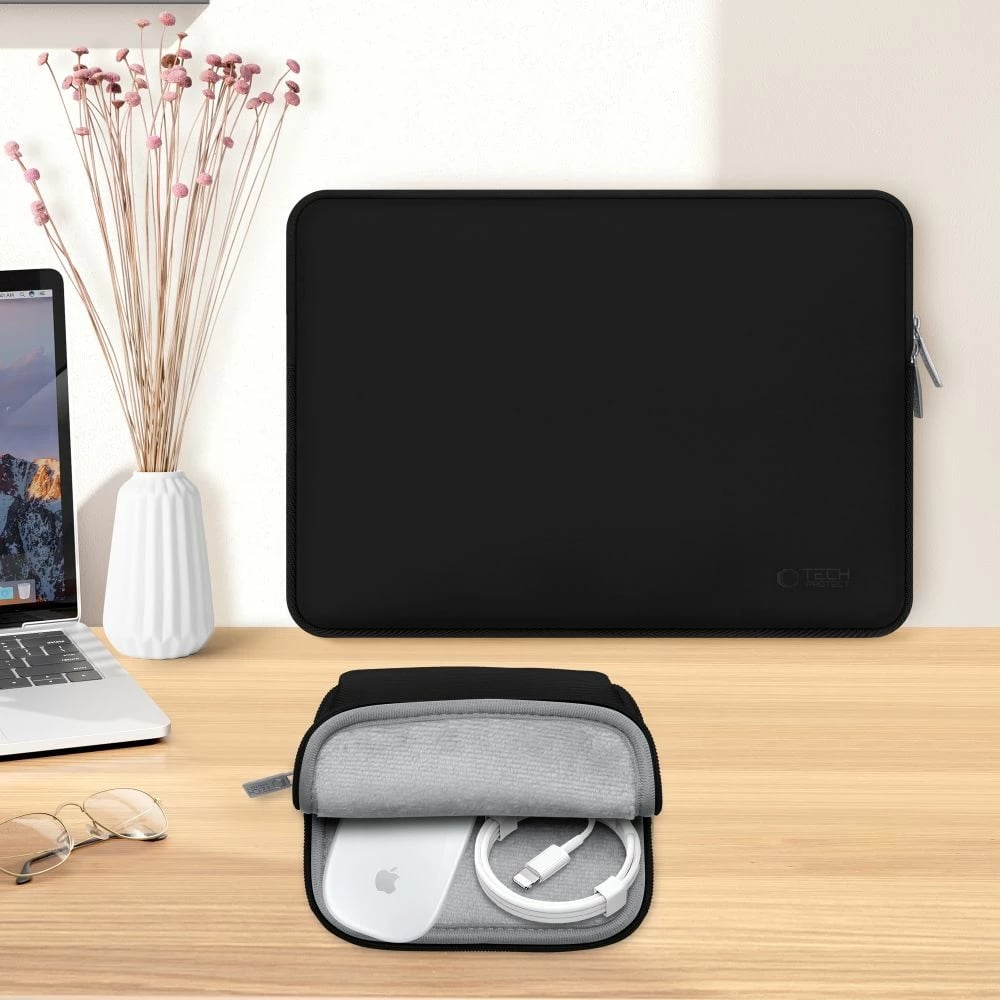 Kasë laptopi Tech-Protect NeoSlim 15-16", me çantë aksesorësh, e zezë