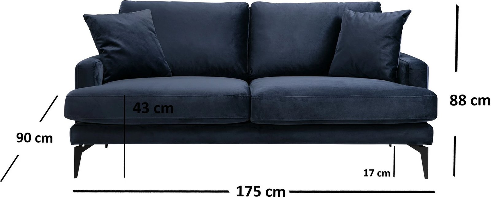 Divan dy ulëshe, ngjyrë navy blue, Papira 2 Seater