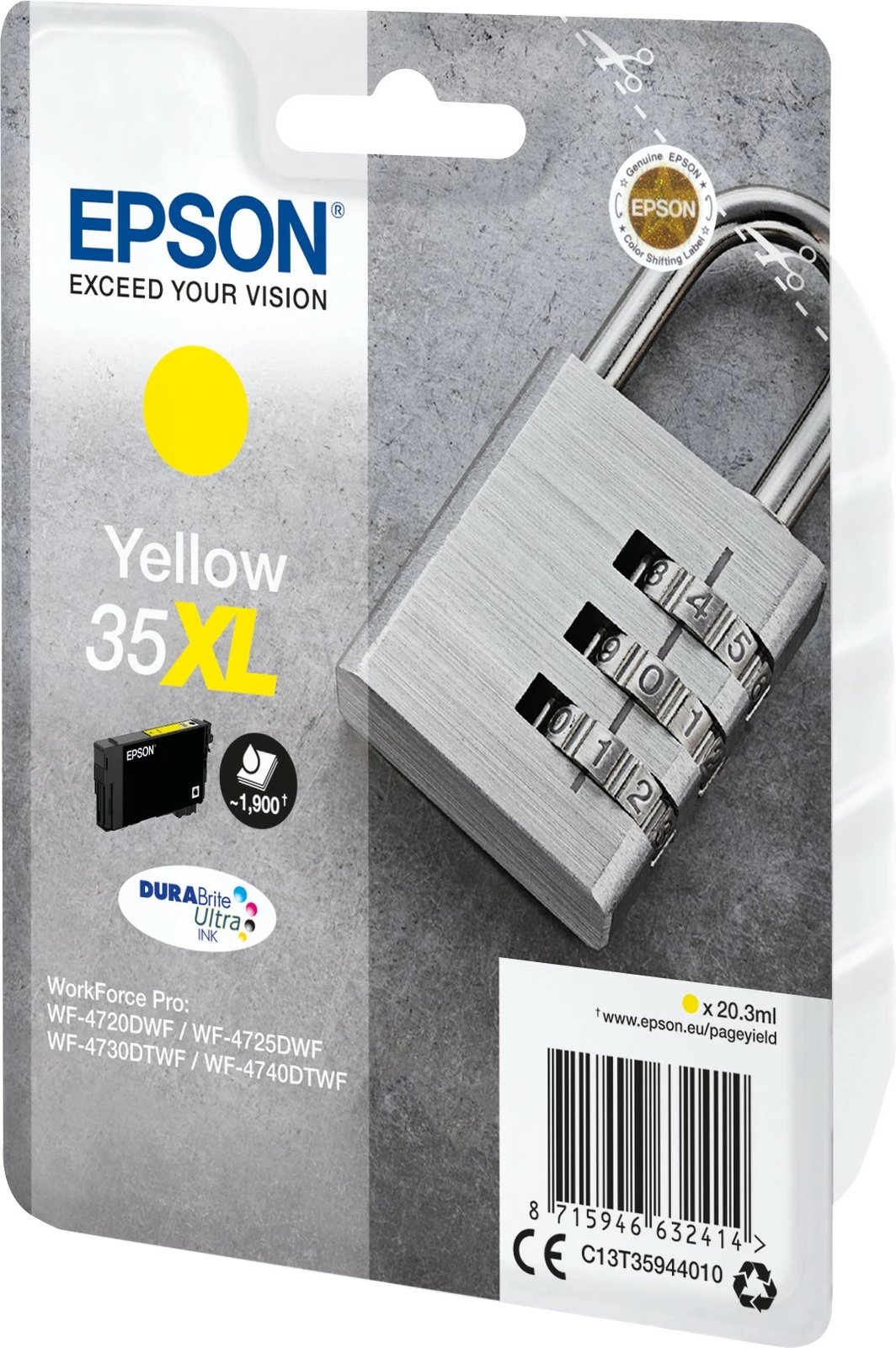 Bojë Epson Padlock Singlepack 35XL, DURABrite Ultra, Verdhë, 20.3 ml