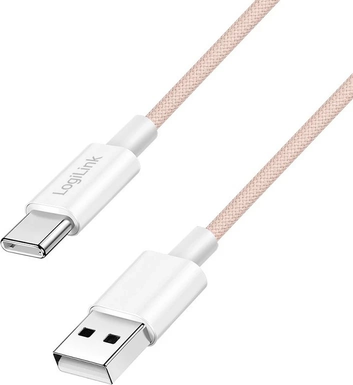 Kabëll LogiLink USB-A në USB-C 0.5m, najlon, rozë
