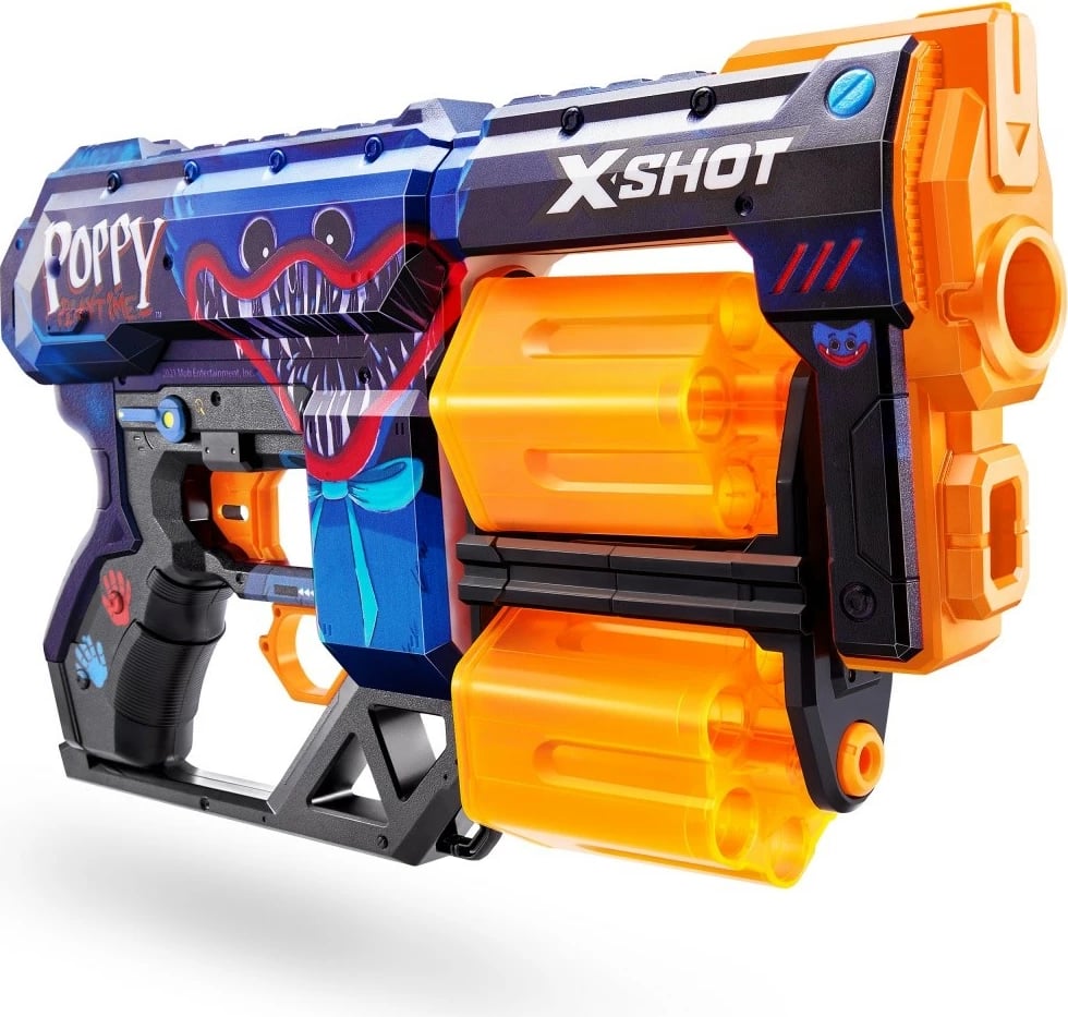 Lodër blaster ZURU X-Shot Dread Skins Launcher, 12 shigjeta, Poppy Playtime, shumëngjyrëshe