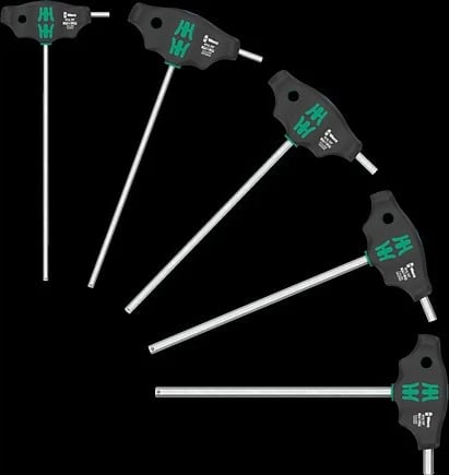 Set veglash Wera 5 copë, T-handle, për vida gjashtëkëndore, i zi