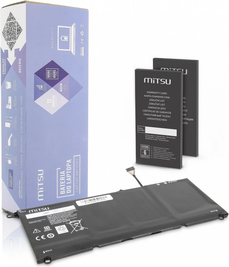 Bateri laptop Mitsu për Dell XPS 13 9350, 7000 mAh, 7.4-7.6V, e zezë
